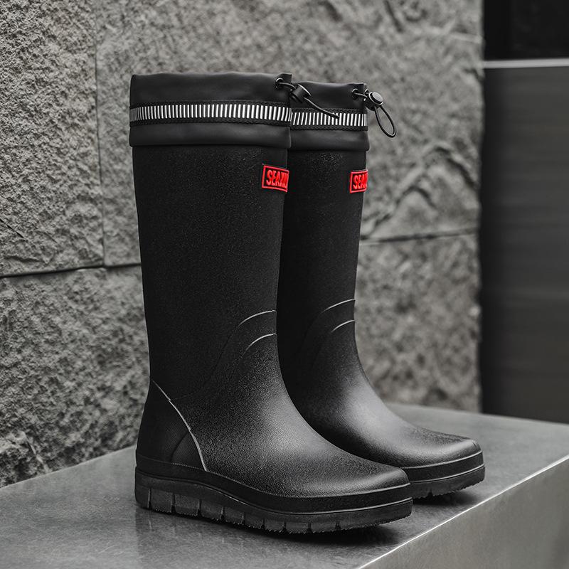 

Men s Thick-Soled Waterproof Rain Boots: Outdoor, Non-Slip, Versatile for Fishing, Kitchen, and Car Washing with Drawstring. Size 42