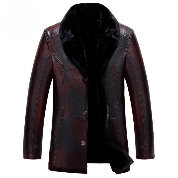 New Winter Clothes PU Leather and Fur Men's Winter Lapel Thickening Coat Wholesale Men's Business Leather Coat
