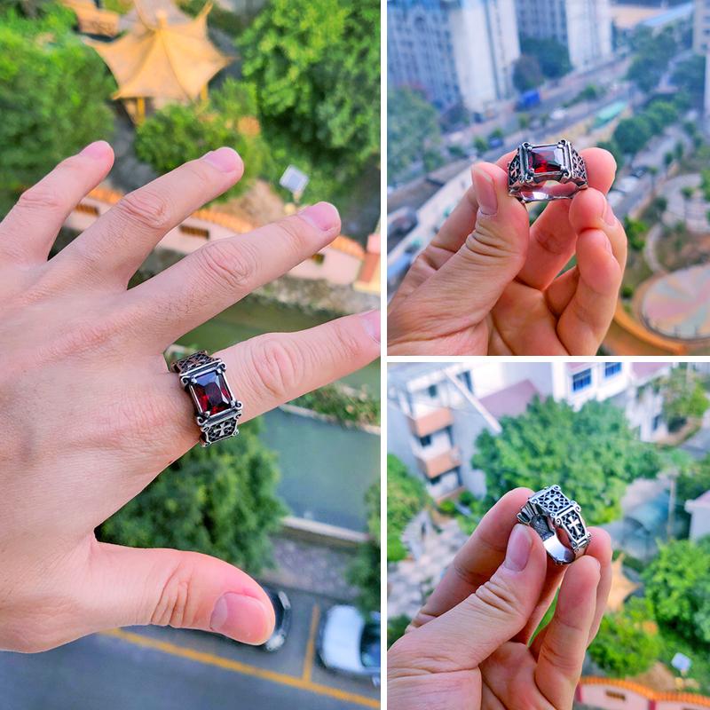 New Store 316L Stainless Steel High Quality Gem Ring Lots Vintage Fria Men's Ring with Colorful Stones Jewelry