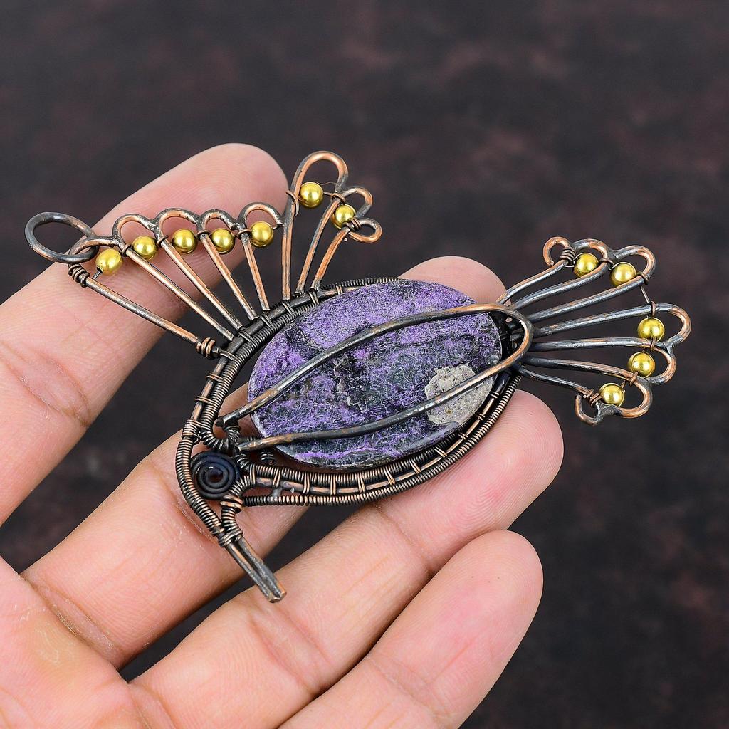 Purpurit Anhänger Kupferdraht gewickelt Schmuck handgemachter Designer Anhänger Edelstein Kupfer Anhänger Jahrestag Geschenk Draht gewickelt Vogel Anhänger