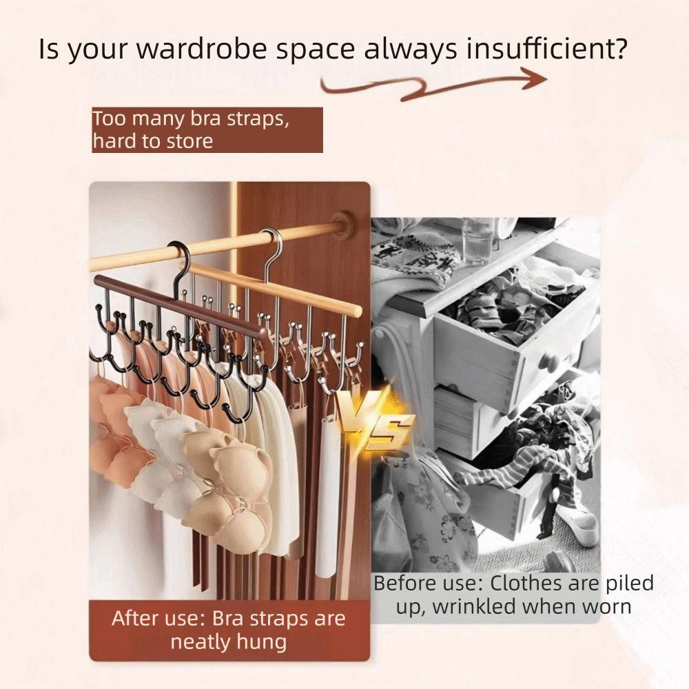 Wall Mounted Wooden Sling Hanger 360 Degrees Rotating Large Capacity Camisole Clothes Hanger with 18 Hooks Space Saving