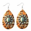 Exaggerated Metal Water Droplets Inlaid Turquoise Glass Earrings Leopard Exaggerated Personality Earrings Bohemian Retro Earrings