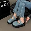 Gubalun denim versatile bag head half slippers women's wear 2025 summer new muffin platform Mueller shoes