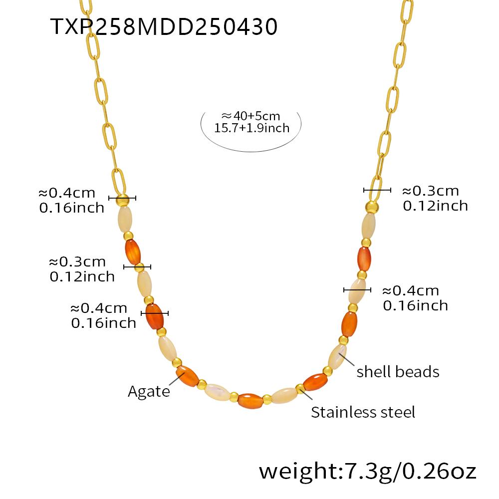 Chain Necklace Bracelet In Stainless Steel 18k Gold Plated With Agate And Shell Beads Necklaces Bracelets For Women