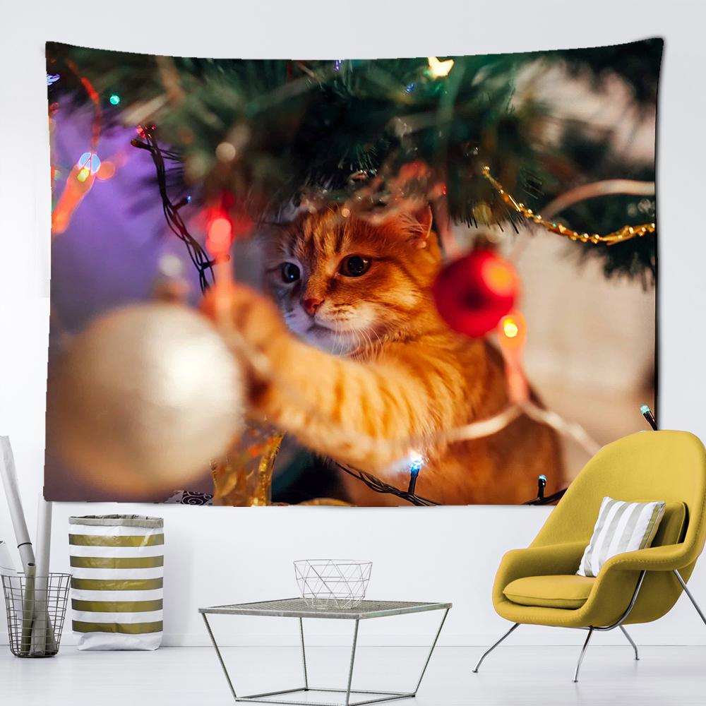 

Рождественский гобелен с котом, подвесной настенный, Рождественский подвесной тканевый декор, сцена для спальни, вечеринки, гостиной, Рождественский гобелен 100x75cm