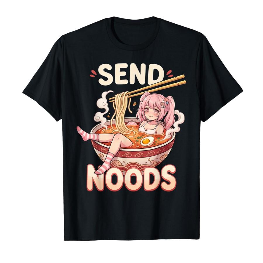 Send Noods Noodle Japanese Kawaii Anime Girl in Ramen Bowl T-shirt For Men Women 100% Cotton T Shirts Short Sleeve Tops 0225-... S разноцветный