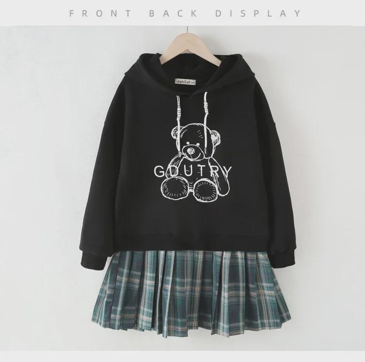 Mädchen Midilanges Plissee-Karokleid Sweatshirt für Frühling & Herbst 2024