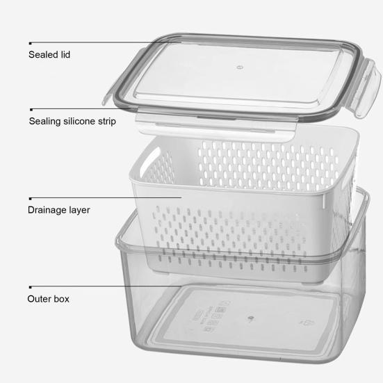 4-In-1 Fruit Vegetable Storage Container with Removable Filter Leak-Proof Airtight PP Storage Box for Washing Draining Stackable Food Organizer