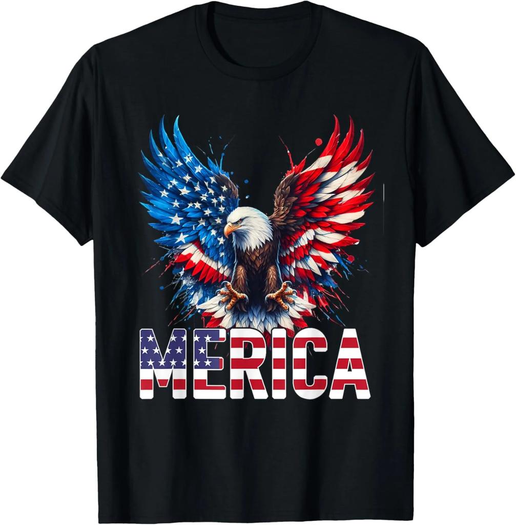Patriotic Eagle Merica Graphic Tee USA Flag Short Sleeve TShirt for Unisex
