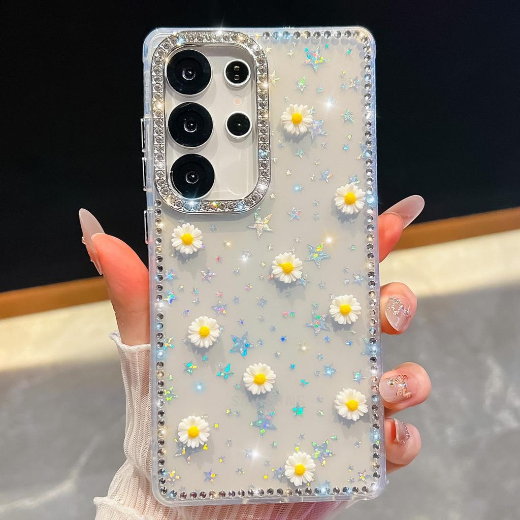 Suitable for Samsung S25 Ultra Flash Drill Mobile Phone Case A17 Creative Little Zou Juhua A56 Flash Powder Luxury All Inclusive Soft Shell