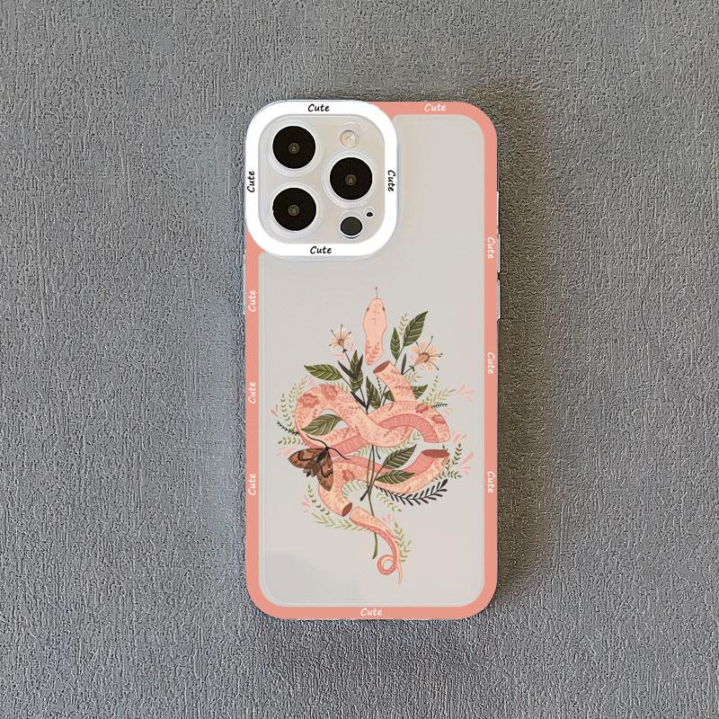 Rose Floral Snake Clear Phone Case For IPhone 11 14 Pro Max 13 12 Pro Max X XR XS SE2 14 8 7 Plus Transparent Back Cover Fundas