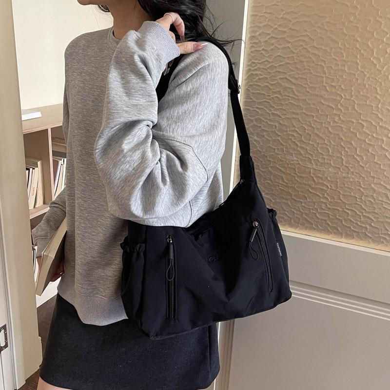 Nylon Shoulder Bag Women Casual Everyday Tote Bag with Zipper Pockets and Adjustable Strap