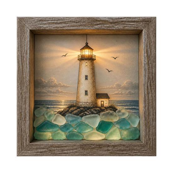 Sea Glass Art Painting with LED Light, DIY Mosaic Arts and Craft Kit, Ocean Themed Painting Kit, Beach Art Kit for Home Office Bookshelf Decoration
