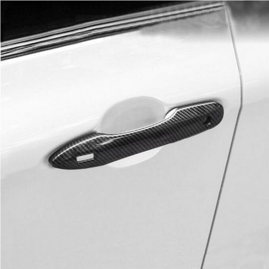 Black Carbon Fiber Front Car Door Handles Cover Trim For Toyota Camry 2018-2024