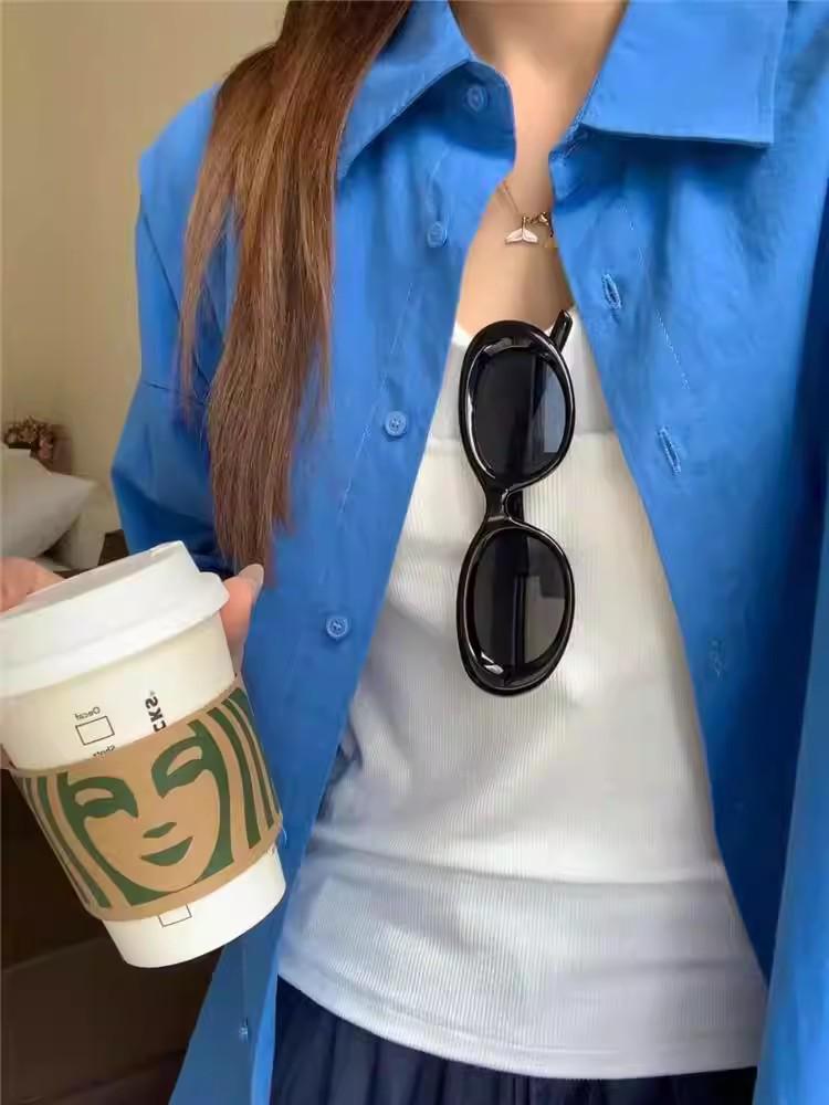 Plus Size Casual Long-Sleeve Plain Shirt for Spring and Autumn