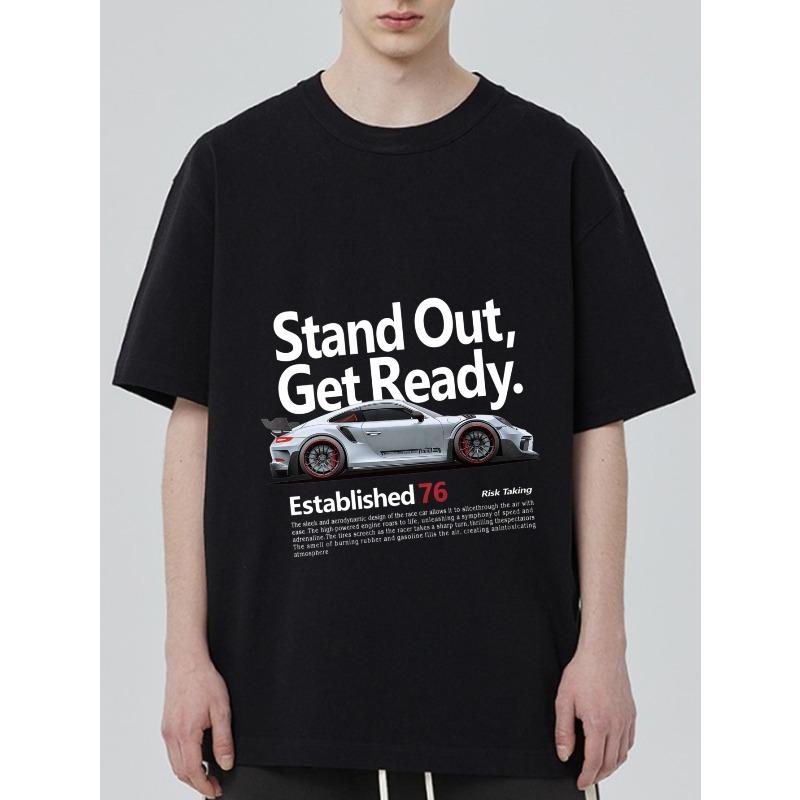 

Black T-Shirt with Car Graphic and Stand Out Get Ready Text for Casual Wear XXXXL чёрный