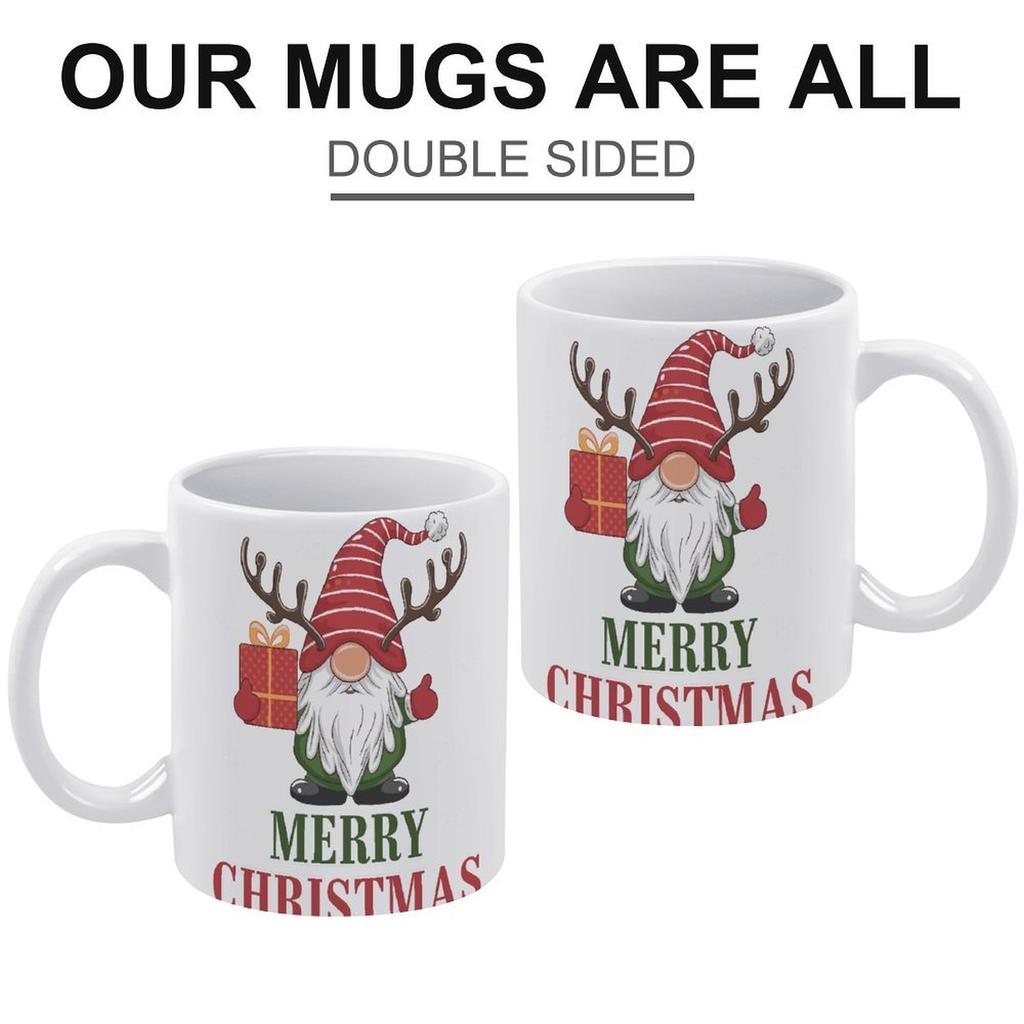 11oz Bílý keramický hrnek s potiskem po stranách, hladkým úchopem a tělem odolným vůči teplu, ideální pro každodenní kávu a čaj