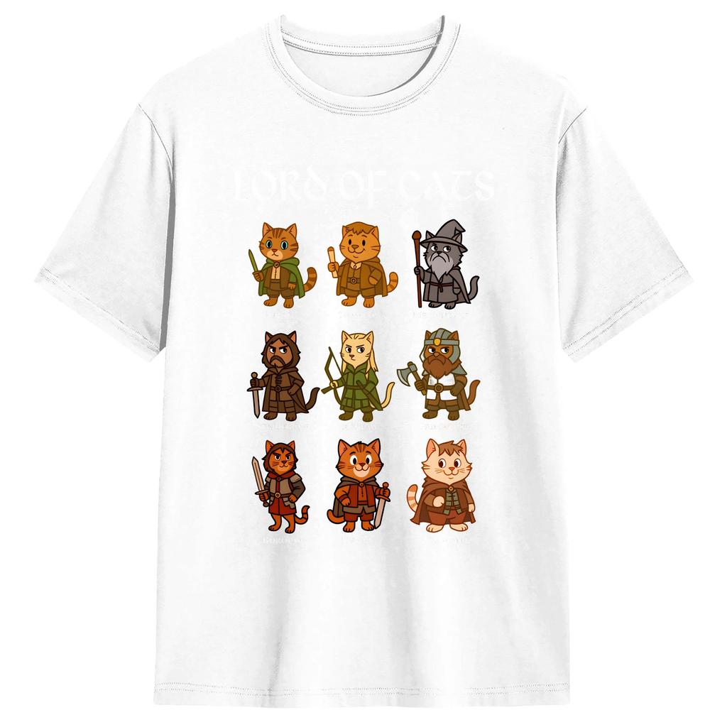 Lord of The Cats T Shirts Men Pure Cotton Funny TShirt Round Neck  Tees Short Sleeve Clothes Plus Size