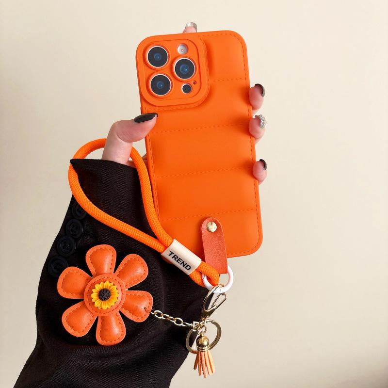 Applicable To Iphone16 Down Jacket Mobile Phone Case 17ProMax Sunflower Portable Silicone All-inclusive 15P Protective Case