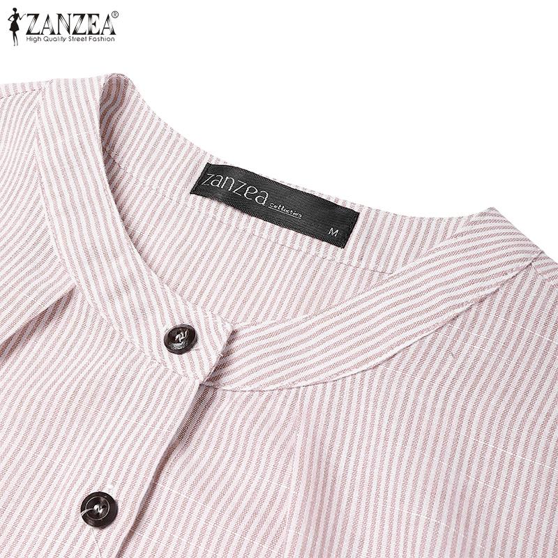 ZANZEA Women Round Neck Short Sleeve Striped Casual Shirts Dress