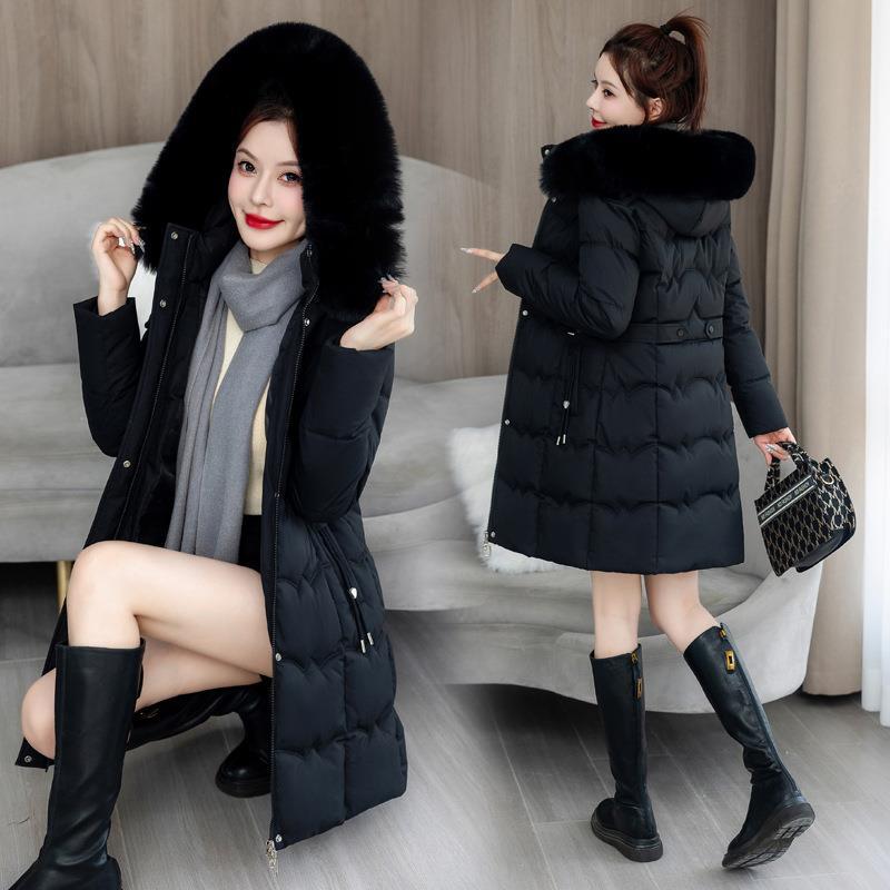 Women's Winter Coat: Waist-cinching, Long-length, with Large Faux Fur Collar, Drawstring Waist, and Extra-warm Lining.