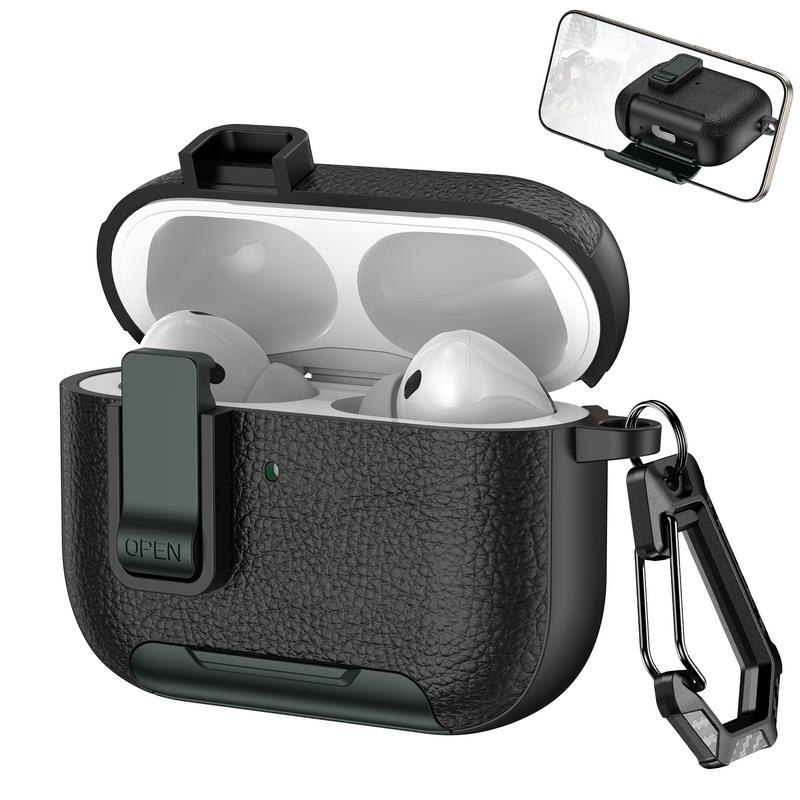 For AirPods 4 Case Leather Texture Matte Earphone Case with Phone Stand Bluetooth Headset Cover For AirPods Pro 3 2 1 Shockproof Earphone Charging Box