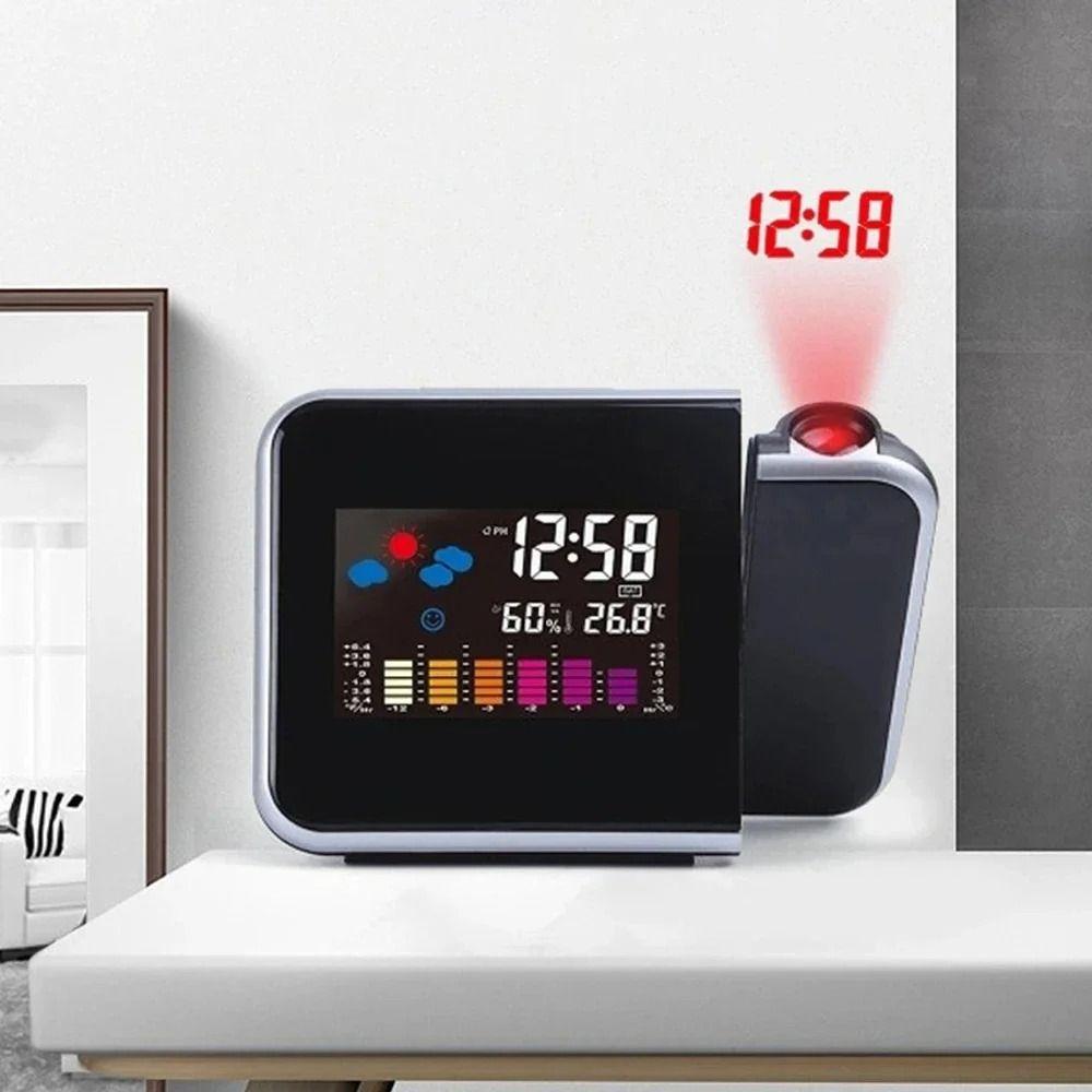 Smart LED Display Projection Alarm Clocks Wireless Backlight LED Digital Clock Adjustable Angle Weather Station Home