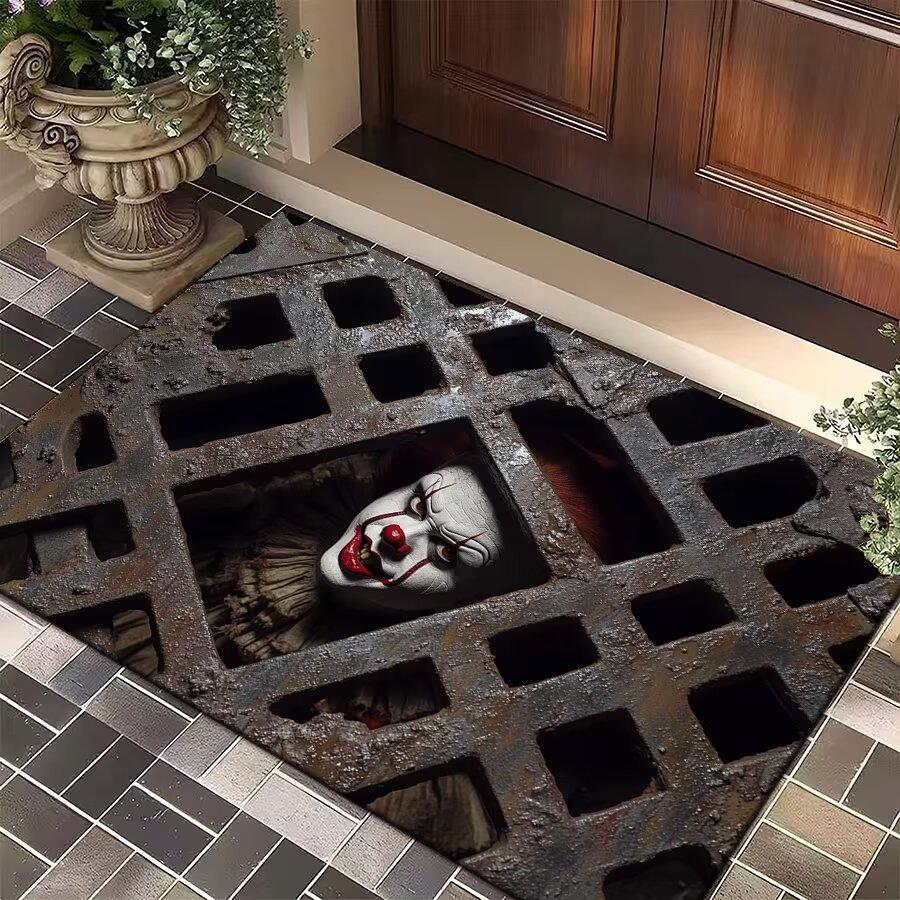 Halloween Děsivý Strašidelný Klaun 3D Iluze Rohožka Protiskluzová Hrůzostrašná Dekorace Vstupní Prahy Snadno Čistitelná Párty Domácí Dekorace