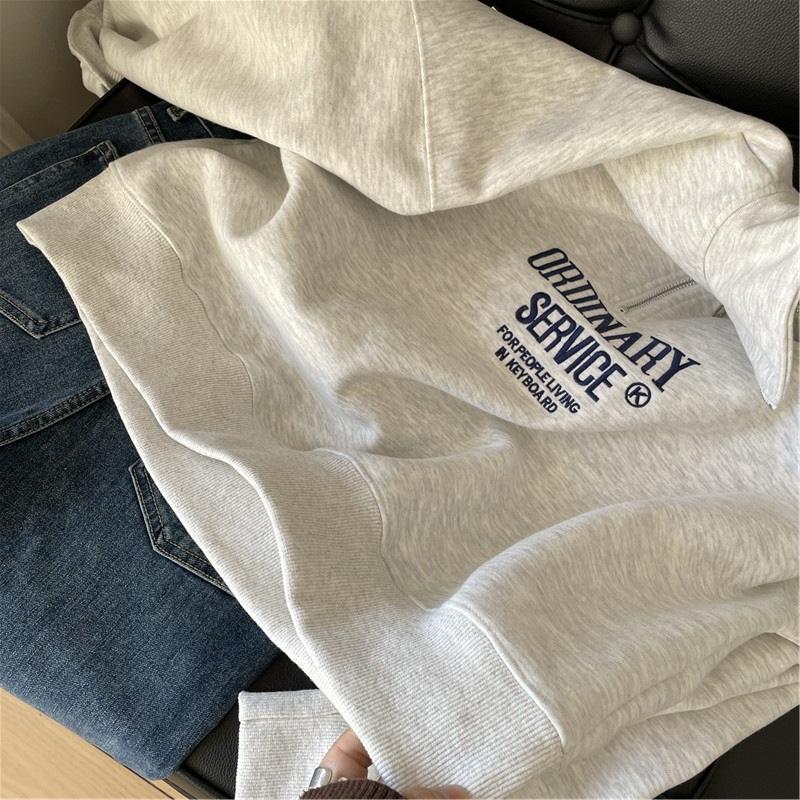 Women's Half Zip Hoodie Letter Print Loose Casual Long Sleeve Sweatshirt