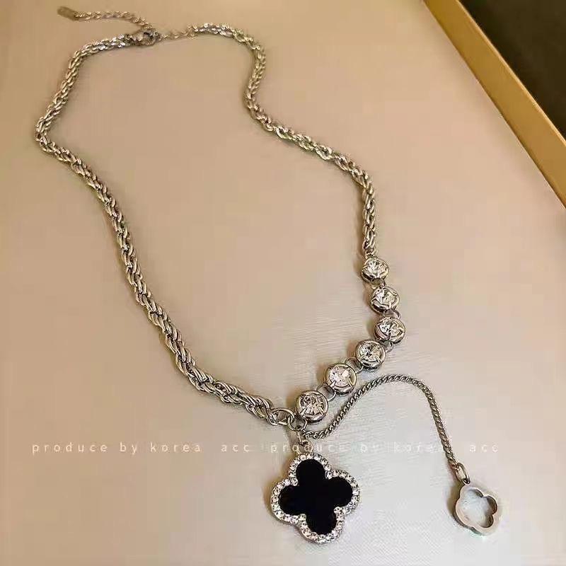 Silver Flash Diamond Star Moon Double Necklace Niche Women's Collarbone Chain Design Sense Light Luxury New