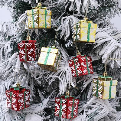 Weihnachten 2025 Kunststoff Festival Dekorationen Mini Geschenkbox Heimparty Dekor Hängende Anhänger Stereoskopisch 4 Stück/Box