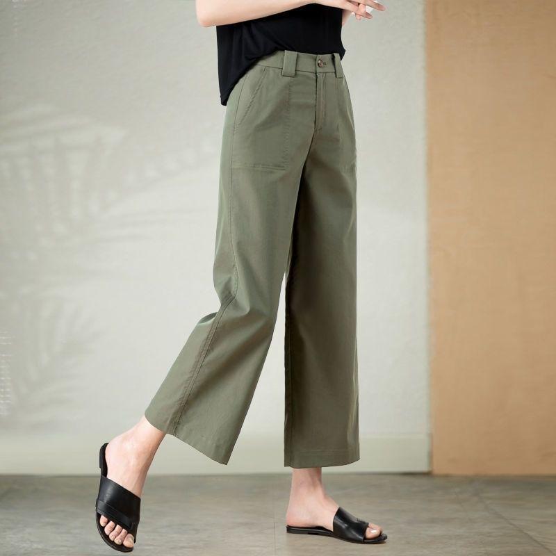 Women's Cotton Wide-Leg Nine-Point Pants - Spring/Summer Casual Fashion Trousers