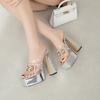 Fashion High-Heeled Shoes Lady Multicolored Sandals House Slippers Platform Luxury Slides Jelly Flip Flops Square heel Designer Glitter