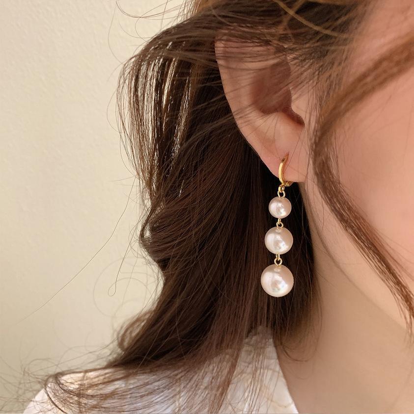 Elegant Long Pearl Earrings: Japanese-Korean Style with Ear Cuff Accessory