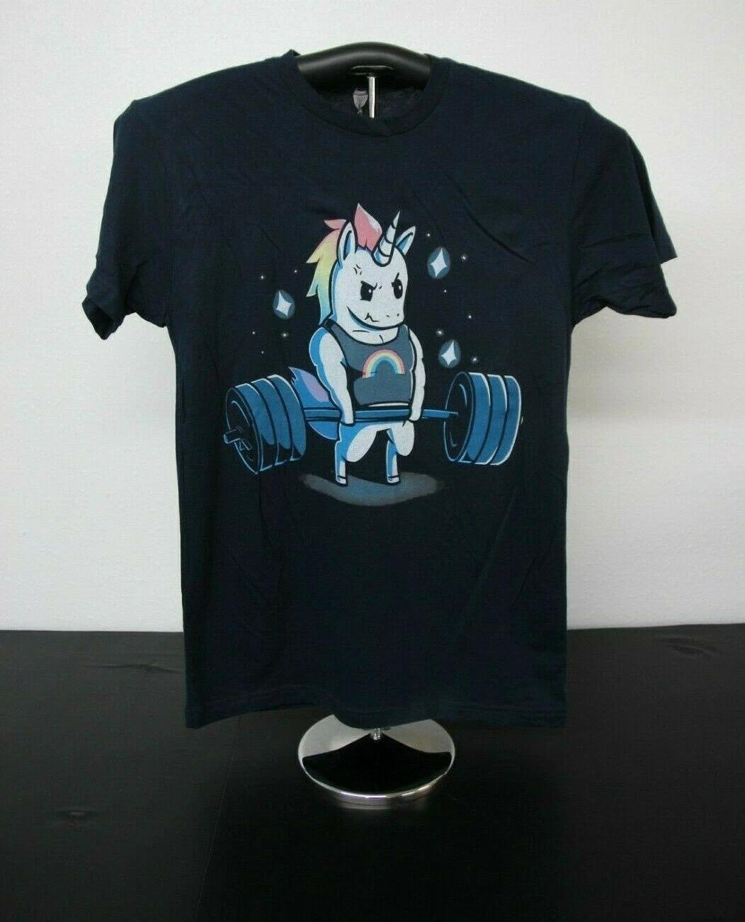 Rainbow Unicorn Weightlifting T-Shirt Small, Black T-Shirt S