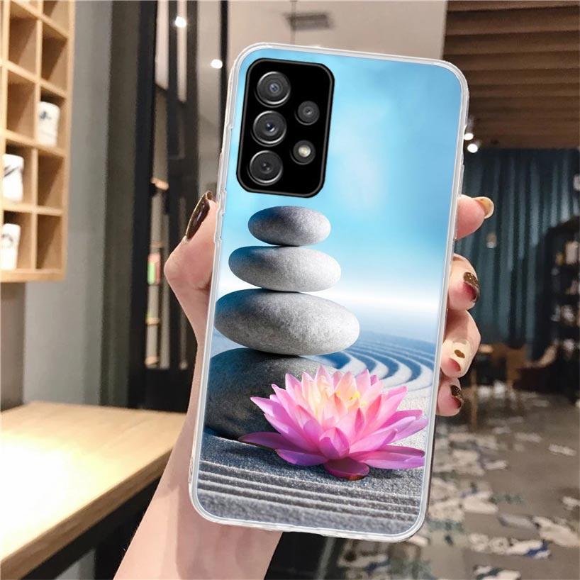 Lotus Blue White Flowers Soft Phone Case For Samsung Galaxy A52 A42 A32 A12 A22 A51 A50S A30S A20S A10S A71 A41 A31 A21S A40 A20