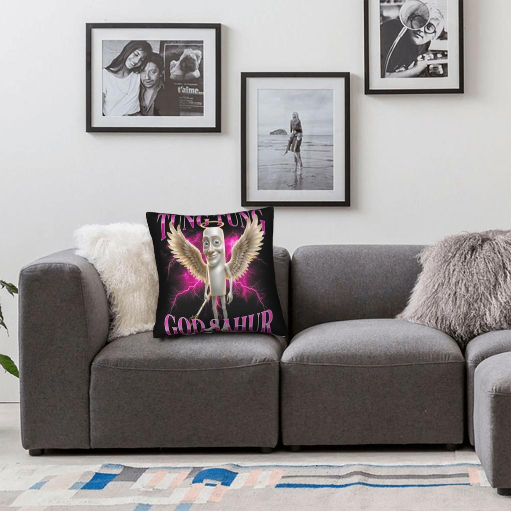 Tung Tung Tung Sahur Italian Brainrot Pillow Case Comfy Pillow Cover For Chair Sofa Home Decor Vintage Pillowcases