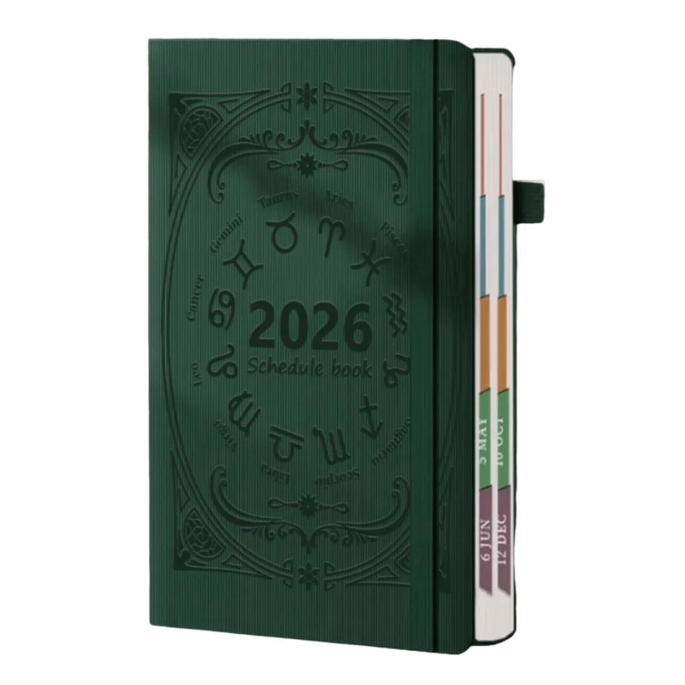 English 2026 Schedule Planner Notepad Textured PU Wear-resistant A5 Agenda Planning Notebook Efficiency Bookmark
