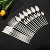 24Pcs Stainless Steel Dinnerware Set Kitchen Fork Spoon Knife Dinner Cutlery Set Mirror Silver Western Flatware Tableware Set