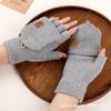 Gloves Winter Warm Fleece Knitted Half Finger Flap Thickened Riding Student Writing Wool Gloves