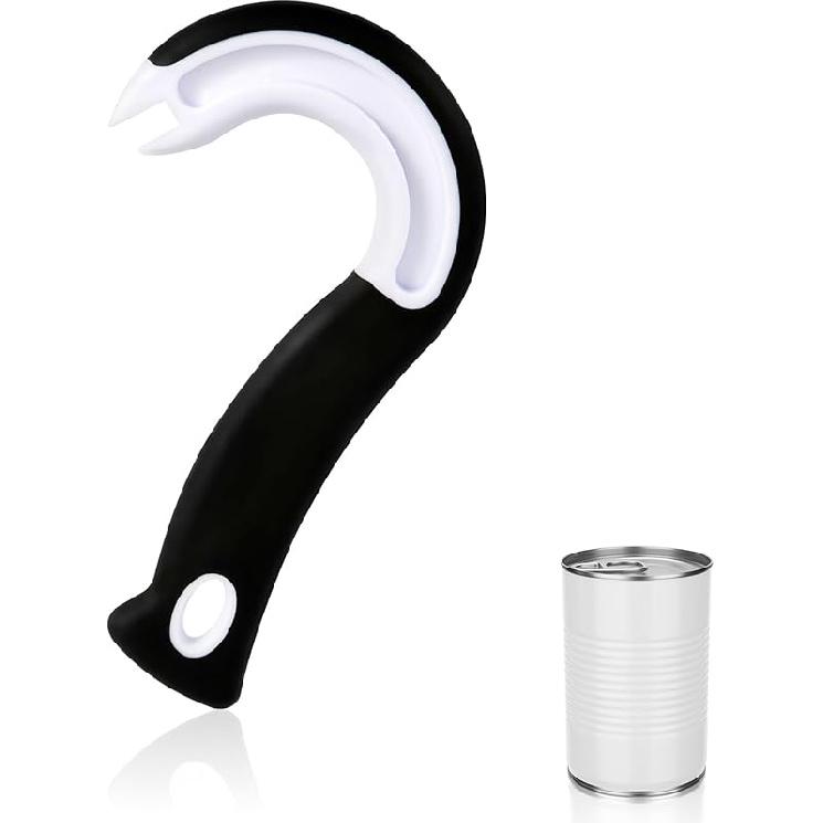 Easy Open Ring Pull Can Opener, J Hook Can Opener Pull Tab No-Slip Rubber Grip Jars Can Lid Lifter Manual Ring Top Soda Tin Bottle Opener Tool for 1