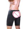 Herren Faux Leder Wetlook Offene Po Shorts Dehnbar Nachtwäsche Unterwäsche Slips Clubwear Gay Rollenspiel Nachtwäsche Pyjama
