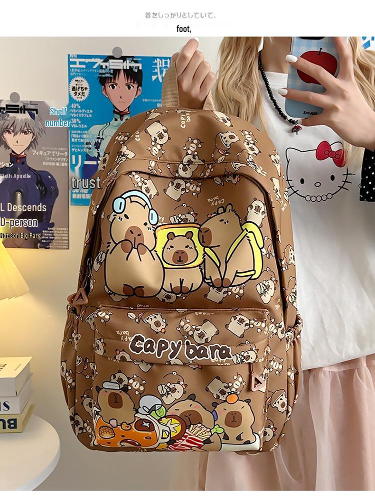 2025 Trendy Capybara Print Backpack: Cute, Fashionable, Versatile Double Shoulder Bag with Large Capacity for Students