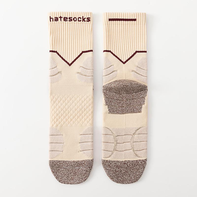 Autumn Men's Professional Sports Mid-calf Socks, Breathable and Sweat-absorbing, Trendy Letter Running Towel Bottom Shock-absorbing Socks