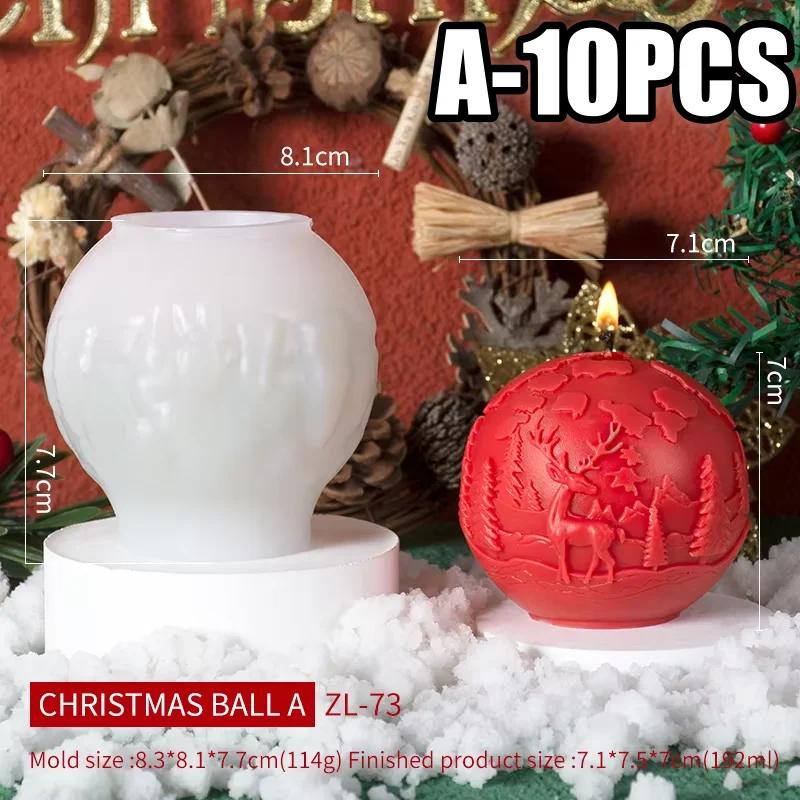 2025 New 3D Christmas Ball Candle Silicone Mold Reindeer-Patterned Silicone Christmas Ball Make Candles Mold Handmade Home Decor