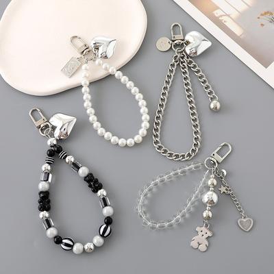 Ins Style Pearl Καρδιά Μπρελόκ Χάντρες Κρεμαστό Κρεμαστό Θήκη Ακουστικών Κρεμαστό Τηλέφωνο Γούρι λουράκι καρπού Τσάντα Διακόσμηση μπρελόκ αυτοκινήτου