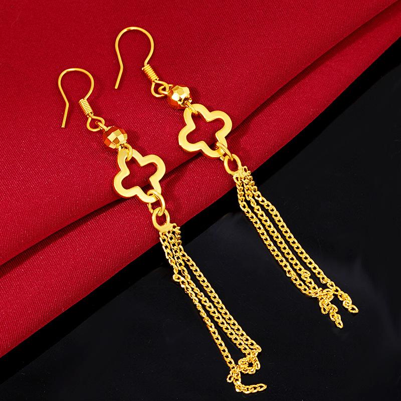 High-Grade Luxury Earwire Four-Leaf Clover Earrings Female Tassel Ear Hooks Long Wedding Jewellery