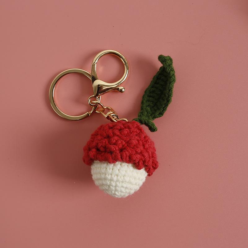 Cute Fruit Series Crochet Keychain Handmaking Knitted Strawberry Keyrings Cute Cherry Keyrings For Bag Pendant Custom Accessory