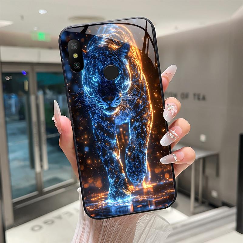Beautiful Flower Cute Cartoon Cats Case For Xiaomi Mi A2 / Mi A2 Lite Tempered Glass Phone Case Protective Back Cover Hard Shell