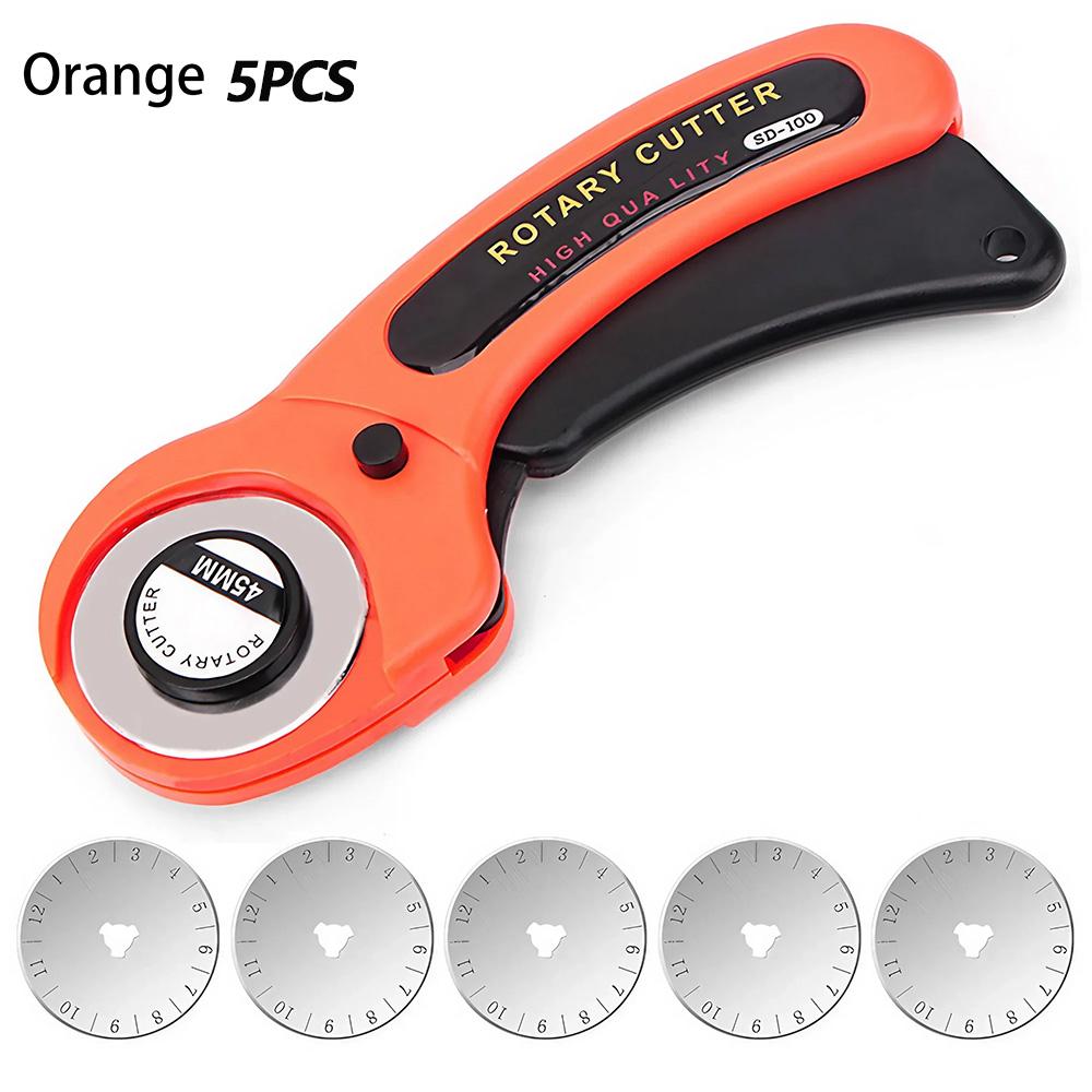 For DIY Leather Craft Orange Round Hob Fabric Leather Craft Wheel Cutter Rotary Cutter Tools with Blade and A4 Cutting Board